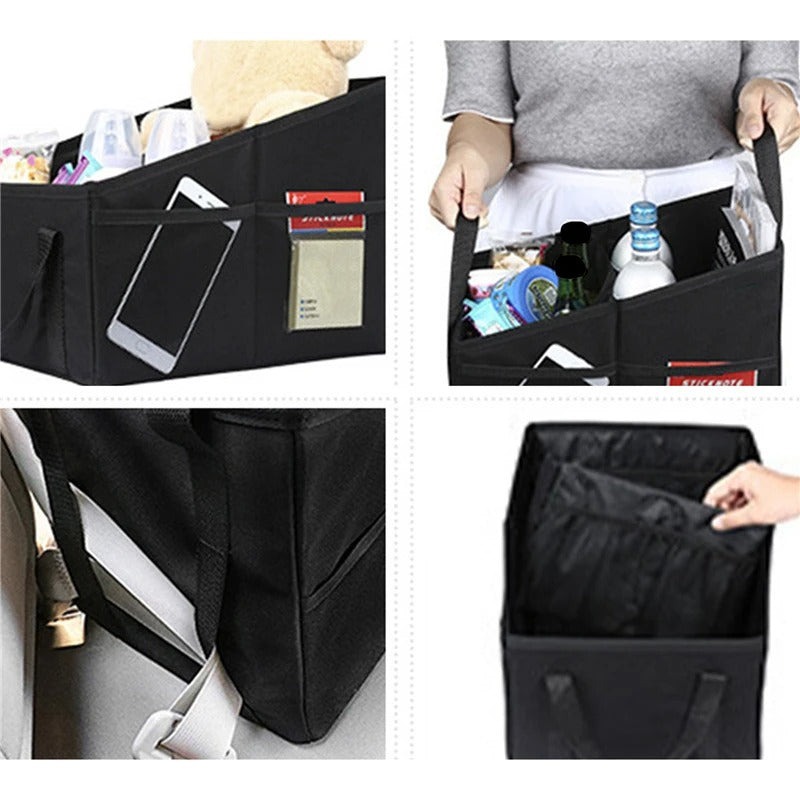 High-Capacity Black Car Trunk Organizer – Space-Saving Storage Box for Car Seats and Trunks