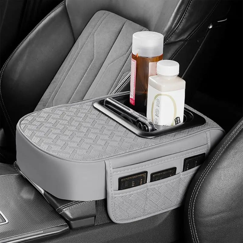 Multi-Functional Car Armrest Cover with Cup Holder – Center Console Cushion with Storage - Delicate Leather