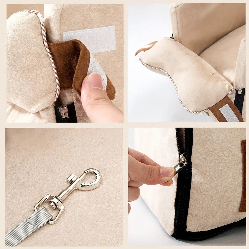 Portable Puppy Dog Car Seat - Central Control Pet Carrier for Small Dogs & Cats - Delicate Leather