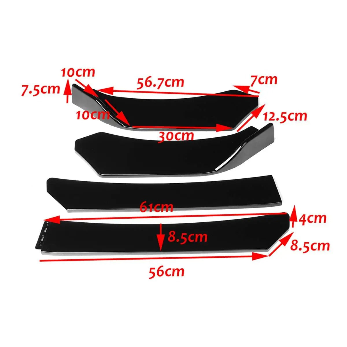 4PCS Universal Car Front Bumper Splitter Lip Diffuser – Glossy Black Body Kit - Delicate Leather