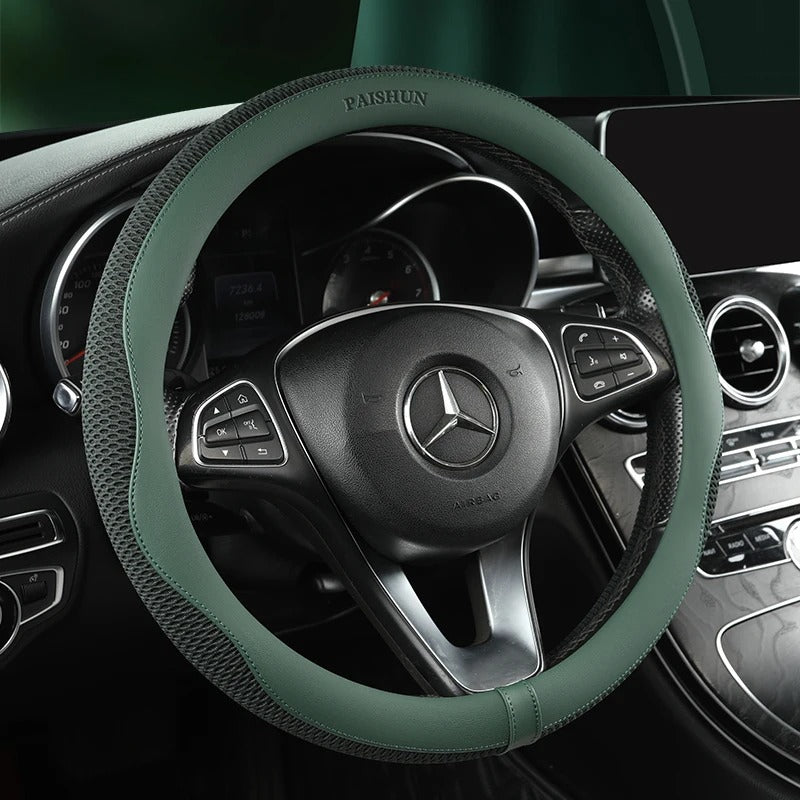 Ice Net PU Leather Steering Wheel Cover – Breathable & Anti-Slip | Universal Fit for Most Cars | Comfortable Grip, All-Season Use