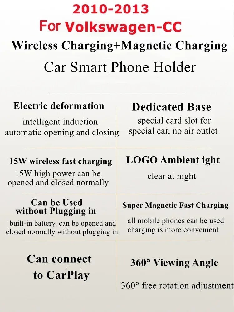 Wireless Charger Car Mount for Volkswagen CC (2010-2013) – Mobile Phone Holder & GPS Navigation Bracket