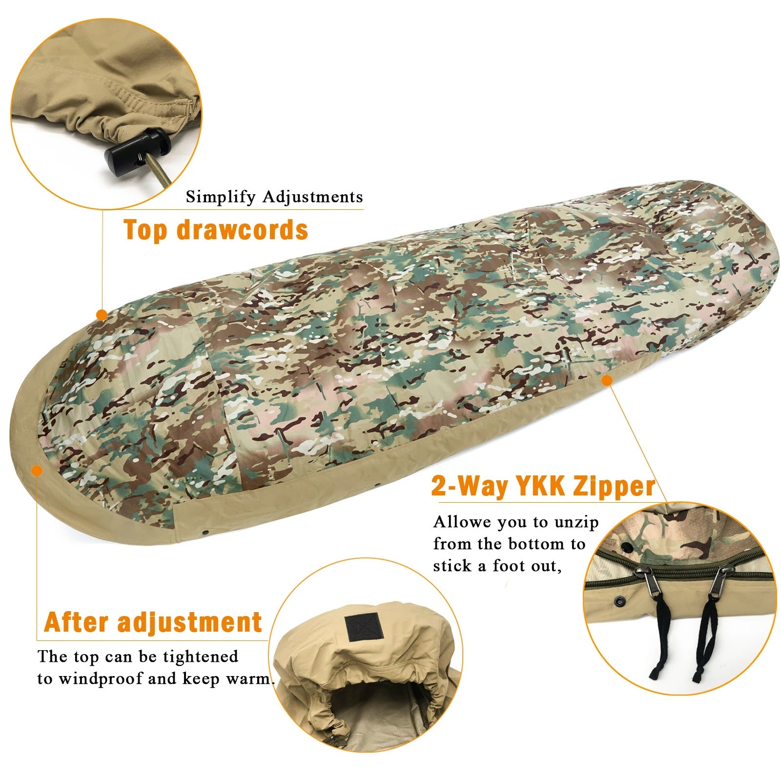 Military Army Modular Sleeping Bag Cover Sack – Multicam & Woodland Camo - Delicate Leather