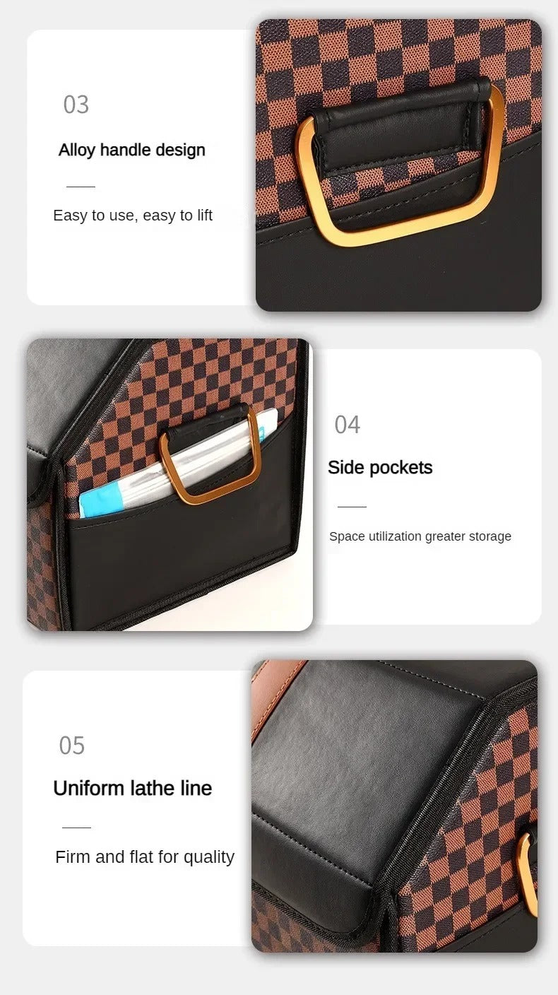 Premium Leather Car Trunk Organizer – Versatile, Foldable Storage Solution for Travel, Camping, and Everyday Car Use - Delicate Leather