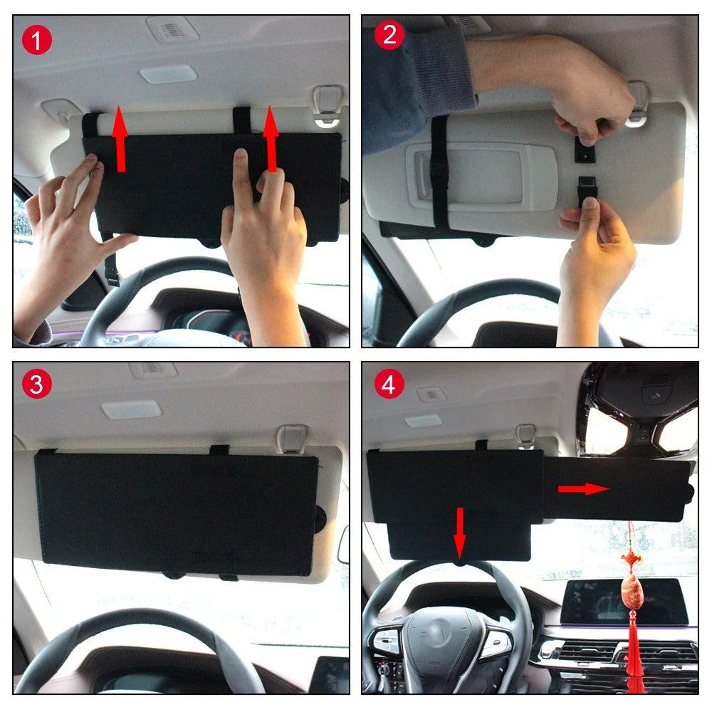 Adjustable Car Sun Visor Extender – UV-Blocking PU & PC Sunshade for Windshield & Side Windows | Anti-Glare, Easy Install, Universal Fit