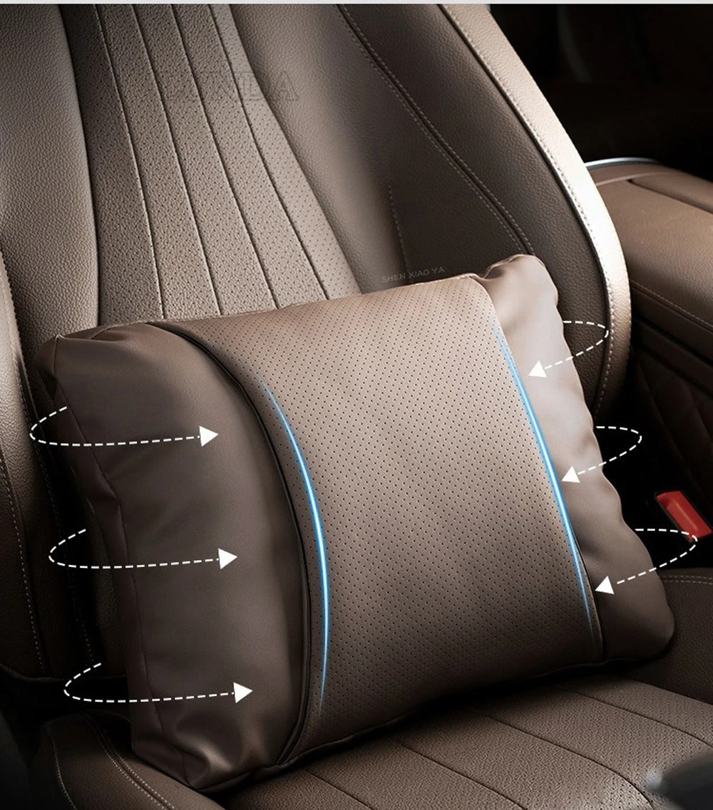 Nappa Leather Car Neck & Lumbar Support Pillow - Ergonomic Headrest and Waist Cushion for Volvo XC Series - Delicate Leather