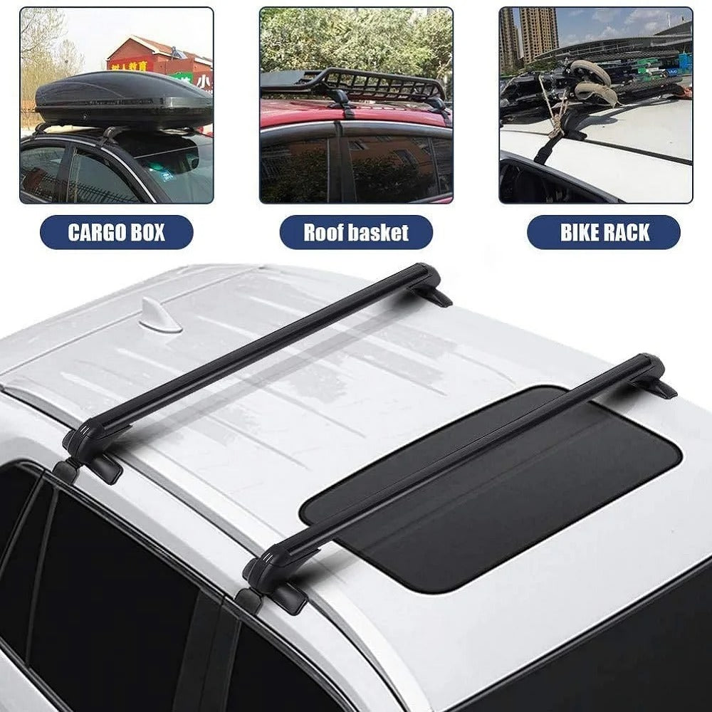 Universal Car Roof Mounting Rack Rail Bar - Black Aluminum Luggage Carrier with Lock - Delicate Leather