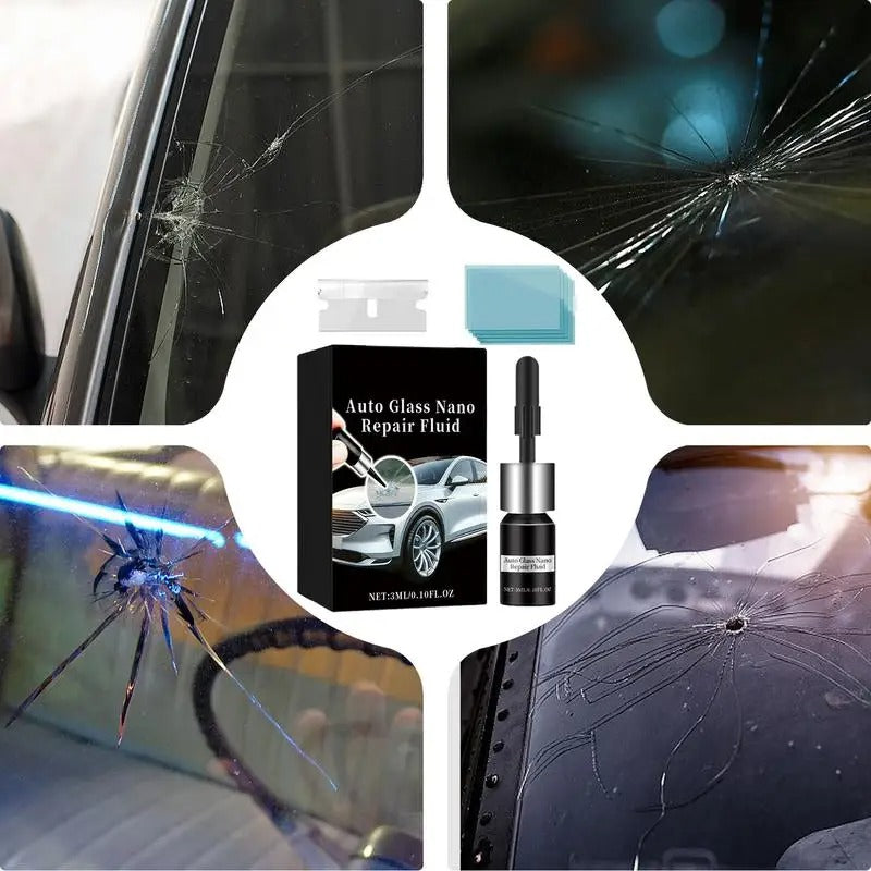 Cracked Windshield Repair Kit 3ml - Quick-Fix Glass Scratch & Damage Repair Glue for Cars and Mirrors - Delicate Leather