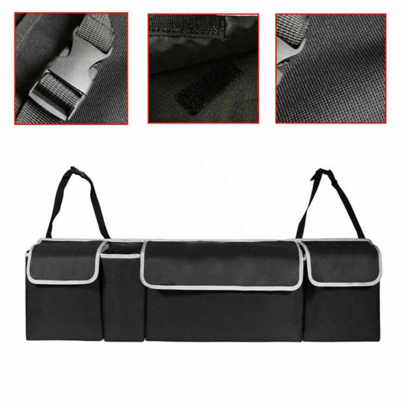 Car Trunk Organizer – Oxford Fabric Back Seat Storage Bag with 4 Pockets - Delicate Leather