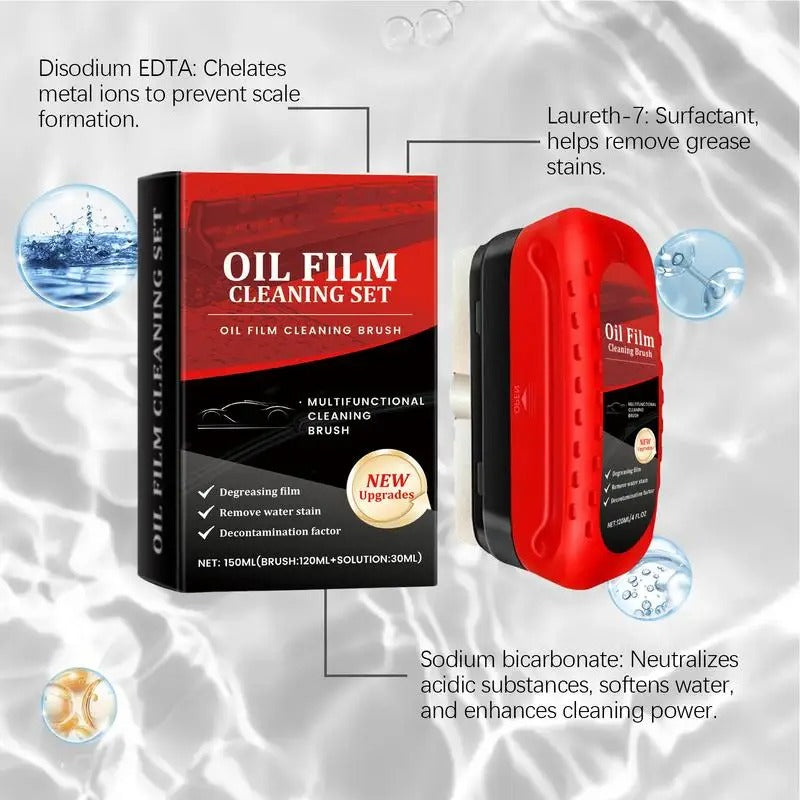 Car Glass Oil Film Cleaner – Cleaning Brush with Liquid for Rain, Fog Prevention, and Glass Care