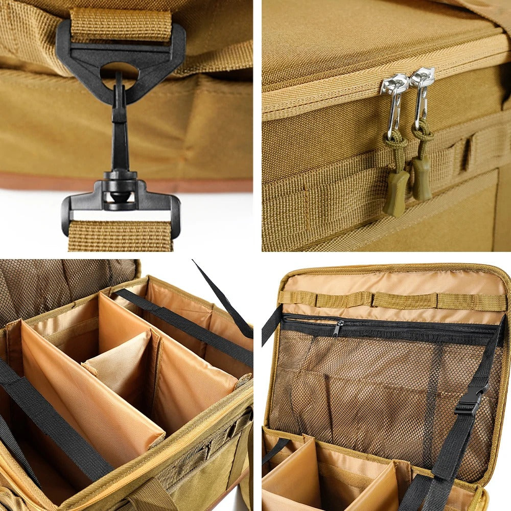 Large Zipper Camping Bag - Anti-Crash Cookware Carrying Case, Multifunctional Durable Storage Organizer - Delicate Leather