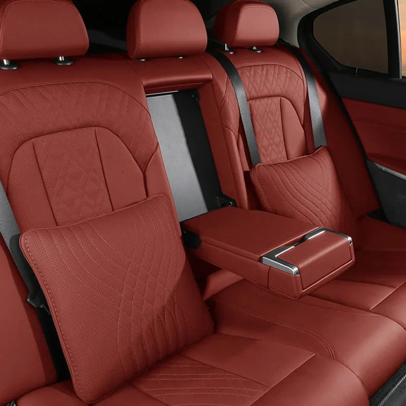 Multi-Functional Car Pillow & Blanket – Leather Lumbar Support Cushion with Hidden Quilt - Delicate Leather