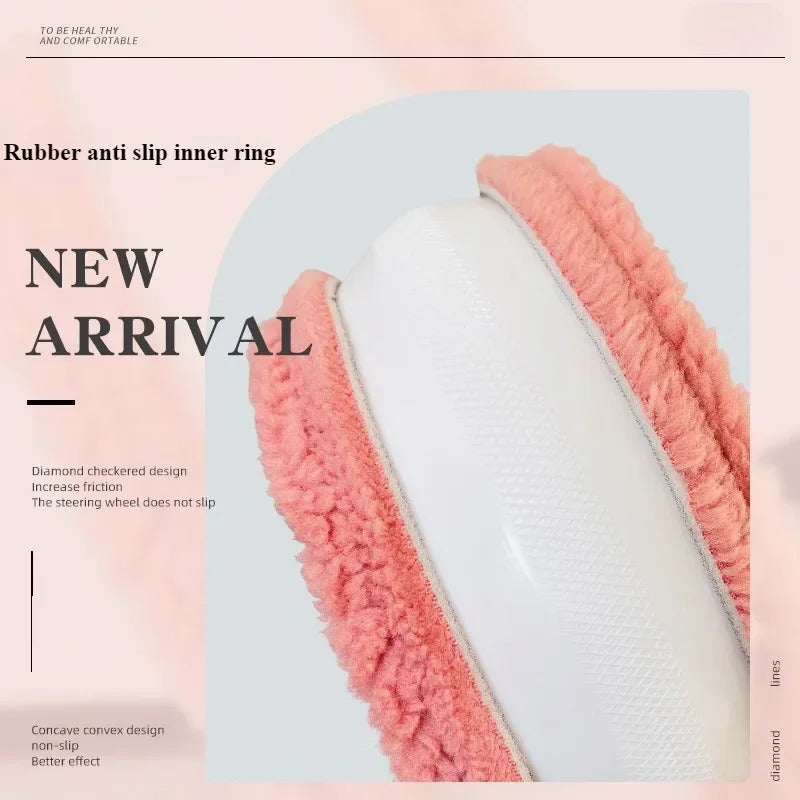 Short Plush Car Steering Wheel Cover – Cute and Warm Anti-Slip Case for Autumn and Winter - Delicate Leather