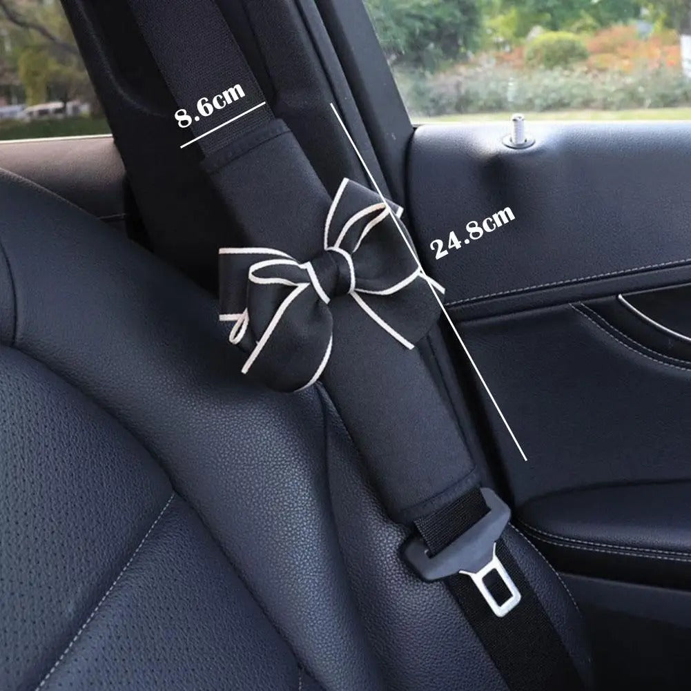 Cute Bowknot Plush Car Seat Belt Cover for Women – Soft Velvet Shoulder Strap Pad Cushion Protector (1Pc)