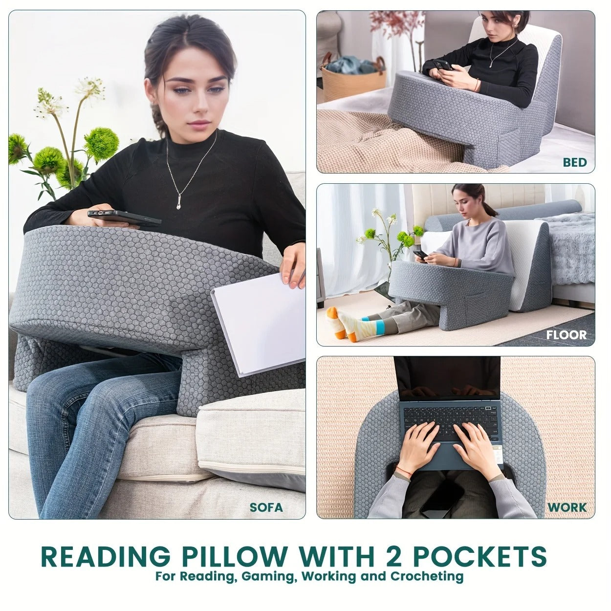 Soft Reading Pillow with Arm Rests – Lap Desk Pillow for Gaming, Working, and Relaxing - Delicate Leather