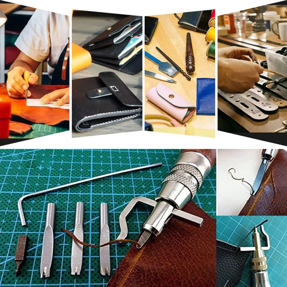 Professional Leather Craft Tools Kit – 3 Sets DIY Leather Cutter & Sewing Stitch Kit - Delicate Leather