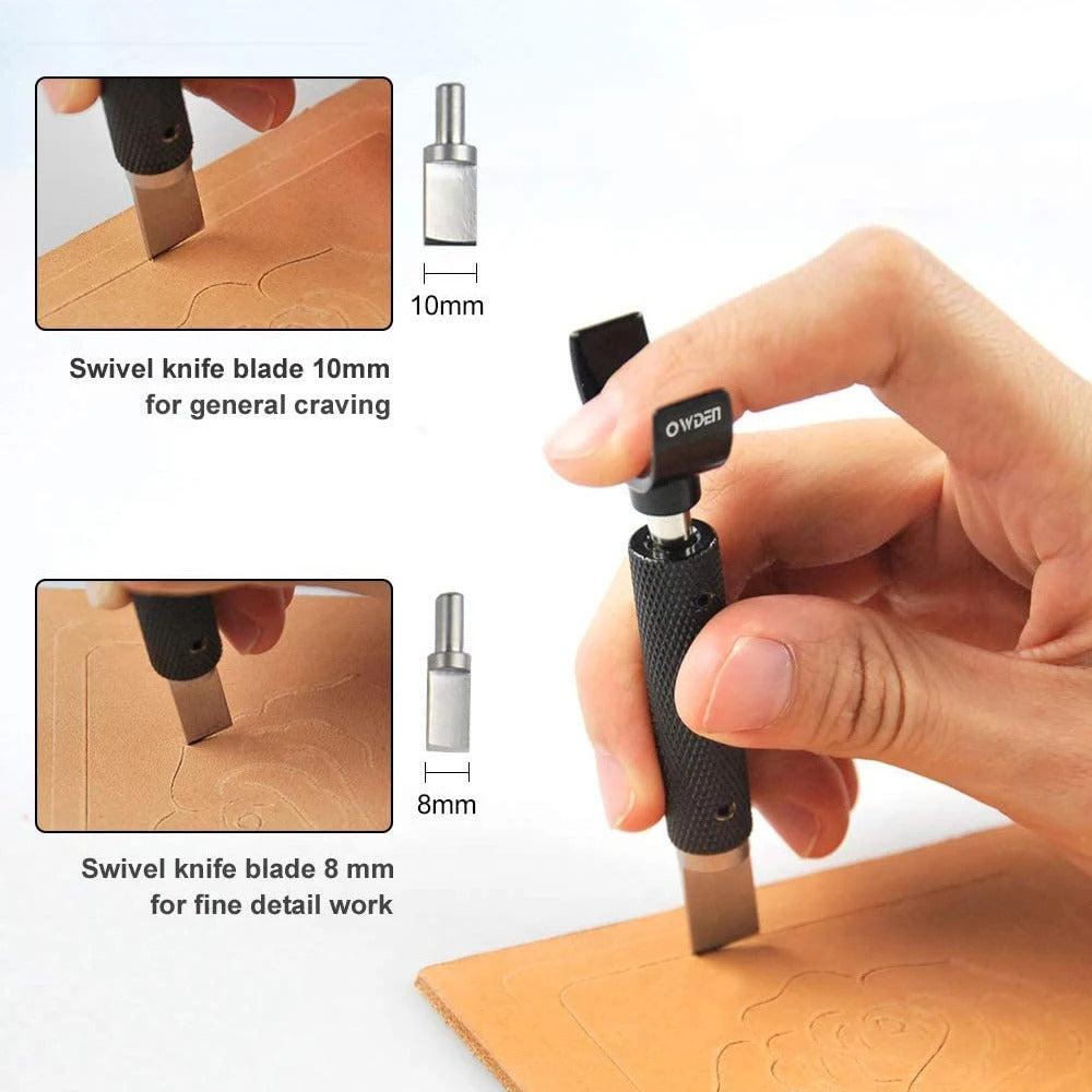 Leather Swivel Knife Set – Adjustable Brass Handle with Dual Blades for Precision Leather Carving - Delicate Leather