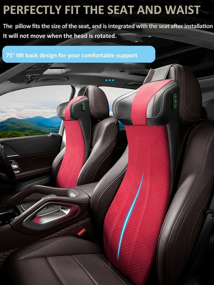 Memory Foam Car Neck Massage Pillow & Lumbar Support Cushion – Ergonomic Headrest for Travel and Auto Seat Comfort - Delicate Leather