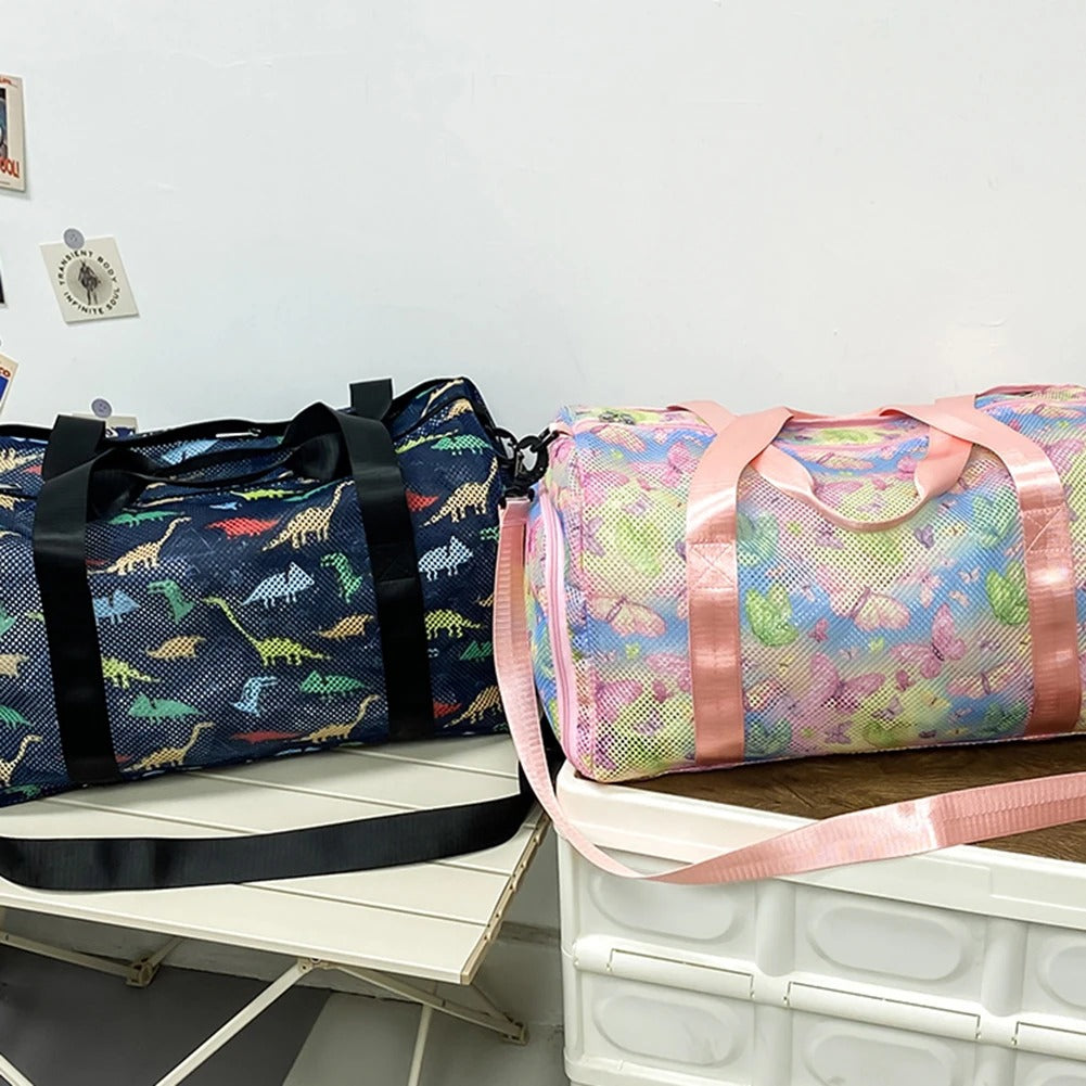 Mesh Travel Duffle Bag – Large-Capacity Weekender with Shoe Compartment & Wet-Dry Separation - Delicate Leather