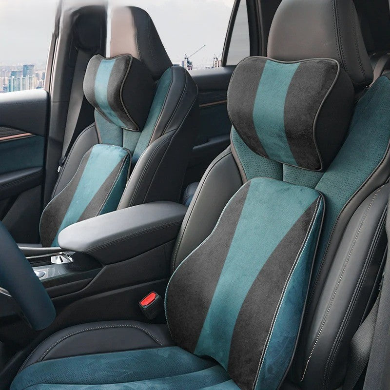 Memory Foam Car Headrest Pillow & Lumbar Support Cushion – Neck Holder & Seat Comfort for Ultimate Driving Relief - Delicate Leather