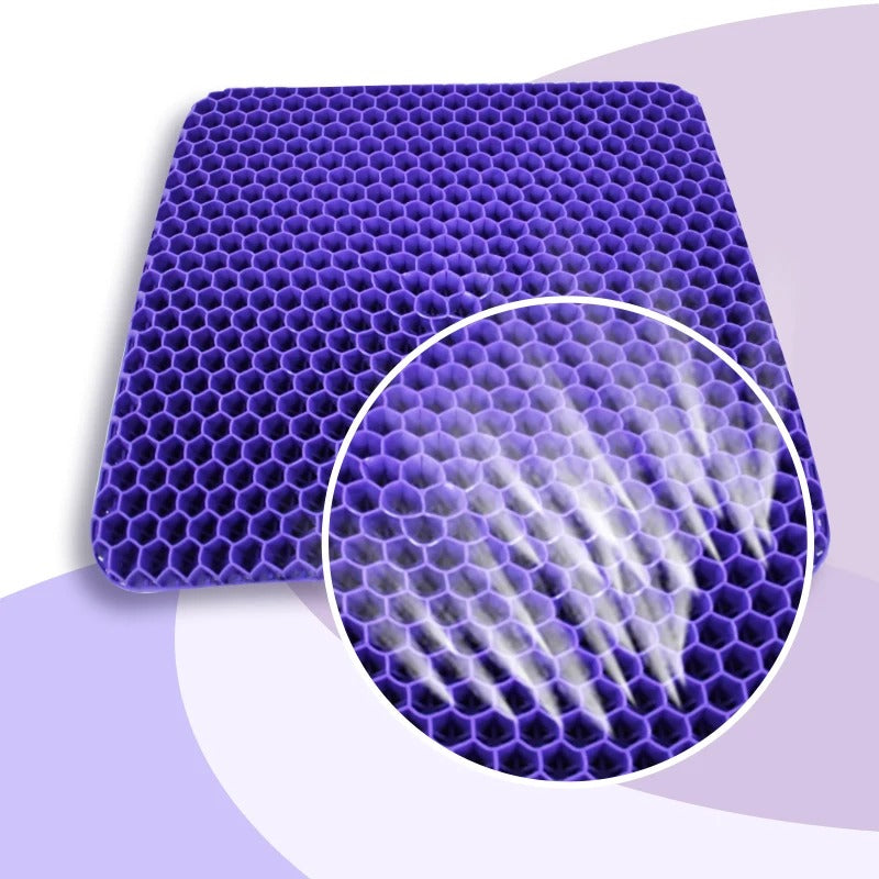 Large Purple Gel Seat Cushion – Ergonomic Support for Long-Distance Travel, Office, and Lower Back Pain Relief - Delicate Leather