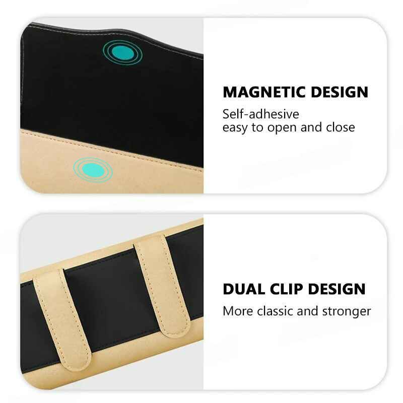 Suede Car Glasses Holder for Sun Visor – Magnetic Sunglasses Storage Case with Double Clip | Eyewear Organizer Box - Delicate Leather