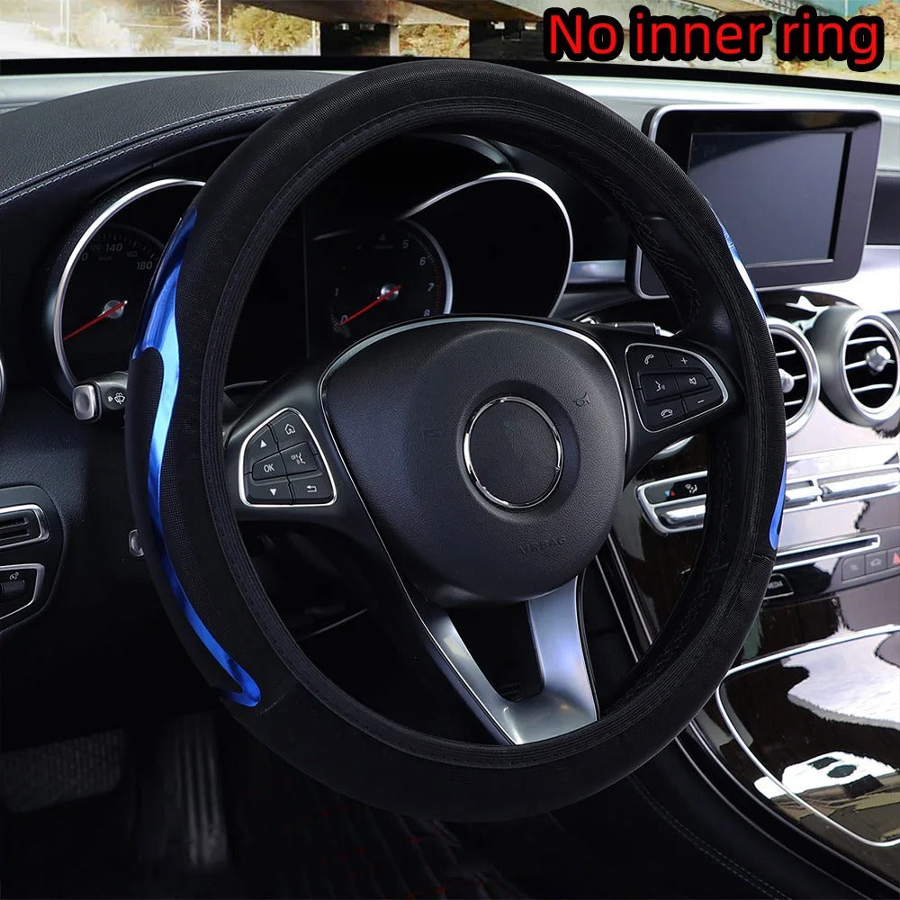 Premium Shiny PU Leather Steering Wheel Cover – Fits 14.5–15 Inch Wheels | No Inner Ring | Stylish & Durable Car Accessory - Delicate Leather