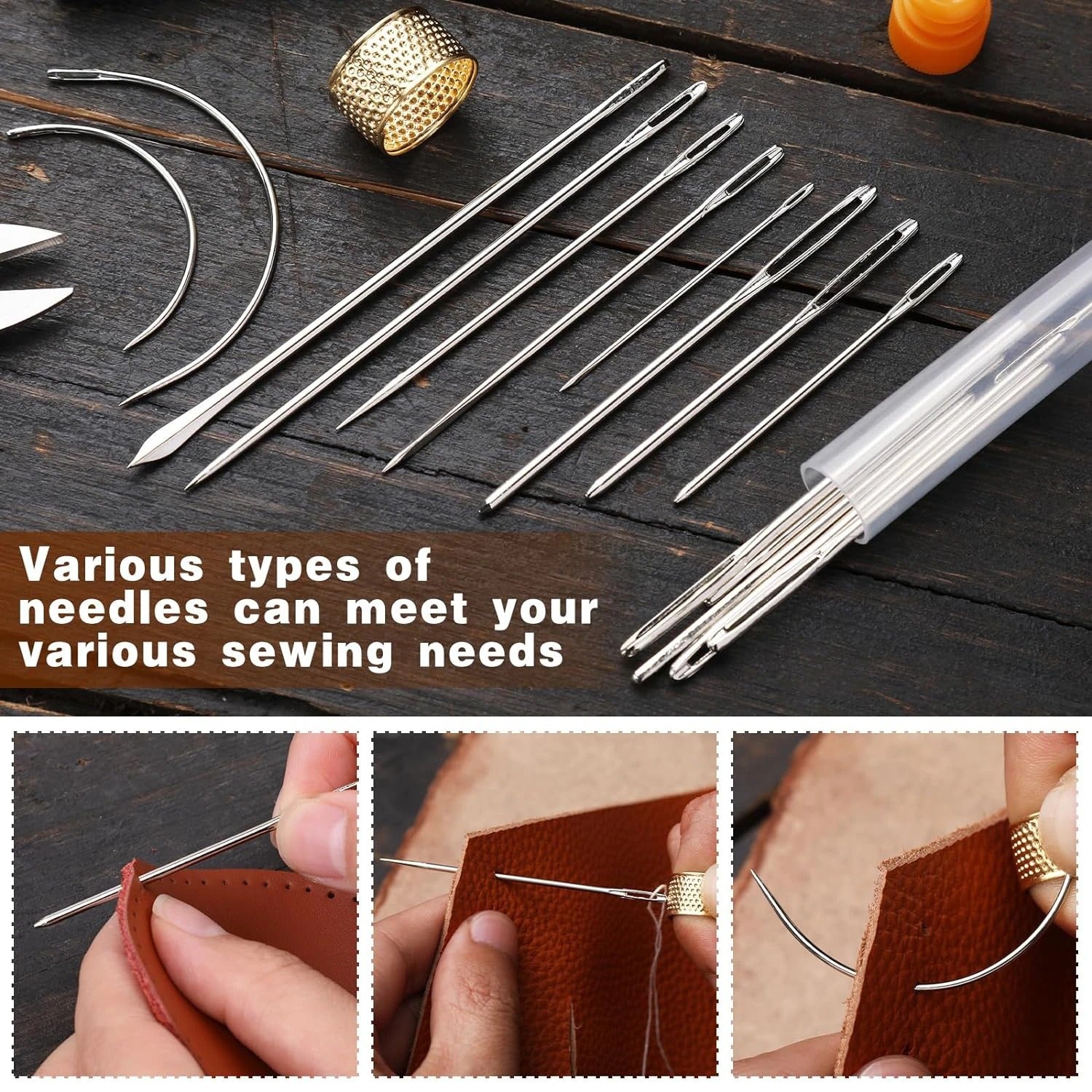 Leather Sewing Kit with Needles, Waxed Thread, and Sewing Tools - DIY Leather Craft Kit for Hand Stitching and Repairs - Delicate Leather