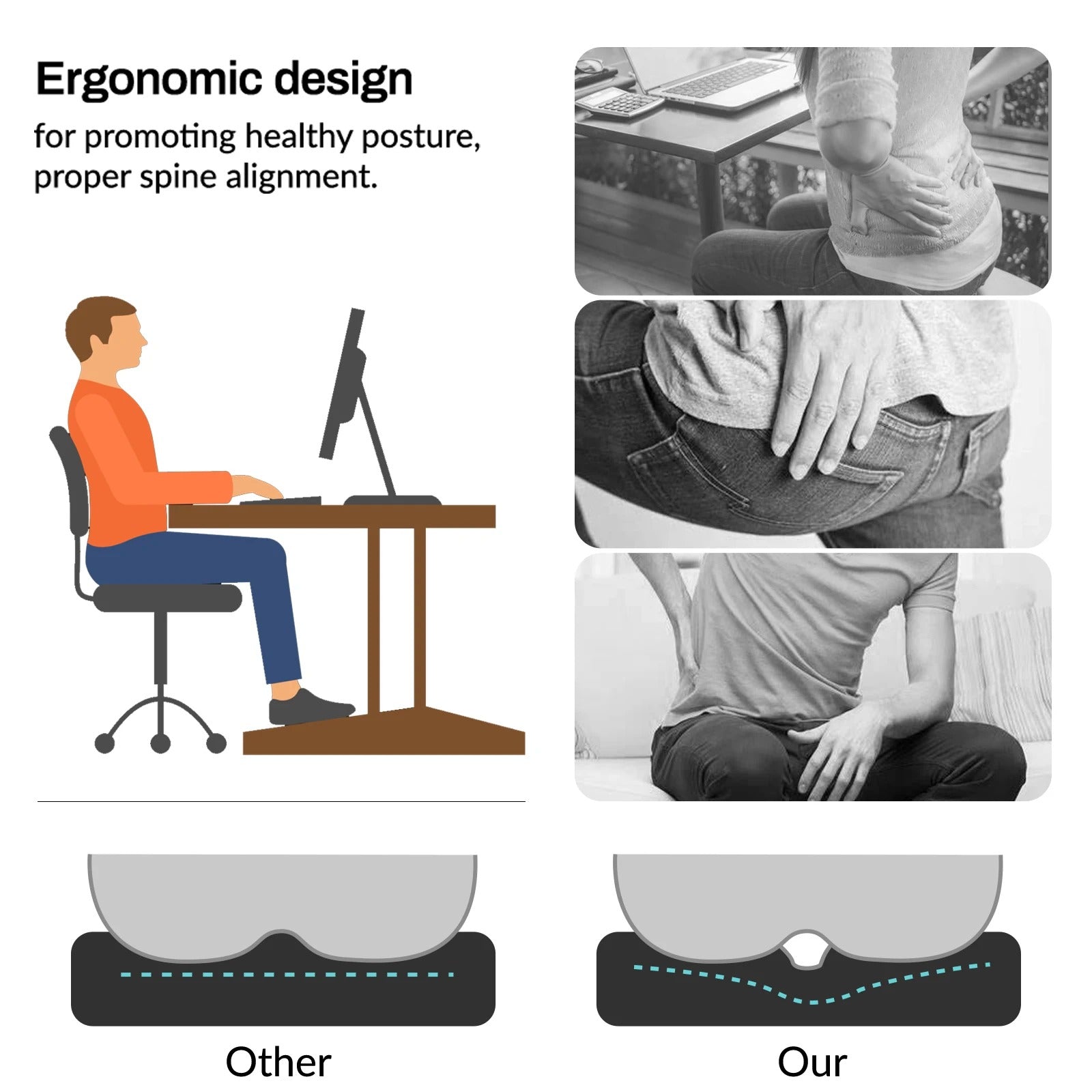 Auto Gel Seat Cushion with Lumbar Support – Breathable, Pain-Relief Car Cushion for Waist and Back Comfort - Delicate Leather