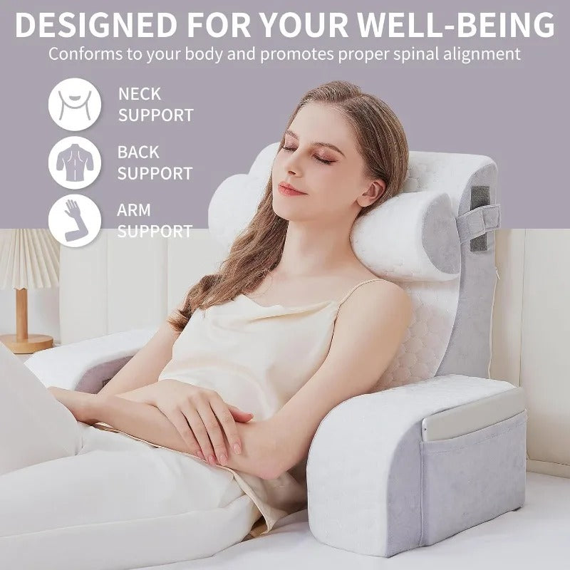 4PCS Memory Foam Reading Pillow – Back Support with Armrests for Bed & Gaming - Delicate Leather