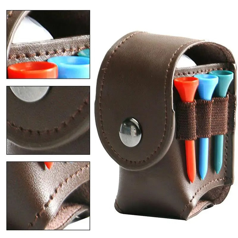 Cowhide Leather Golf Ball & Tee Holder – Portable Storage Pouch with Divot Tool Carrier - Delicate Leather