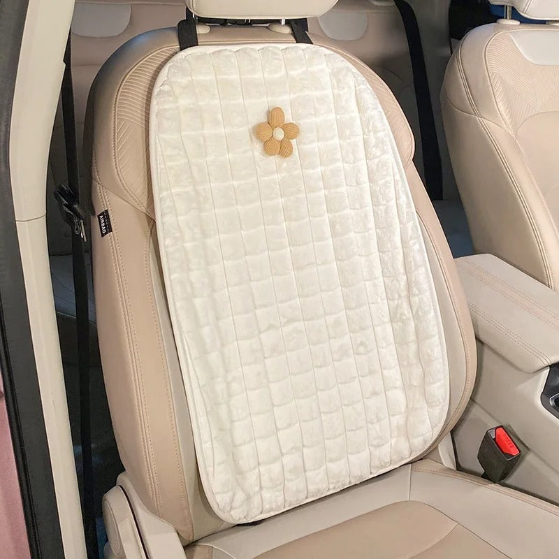 Cartoon Flower Winter Plush Car Seat Cushion Cover - Universal Fit for Five-Seat Cars - Delicate Leather