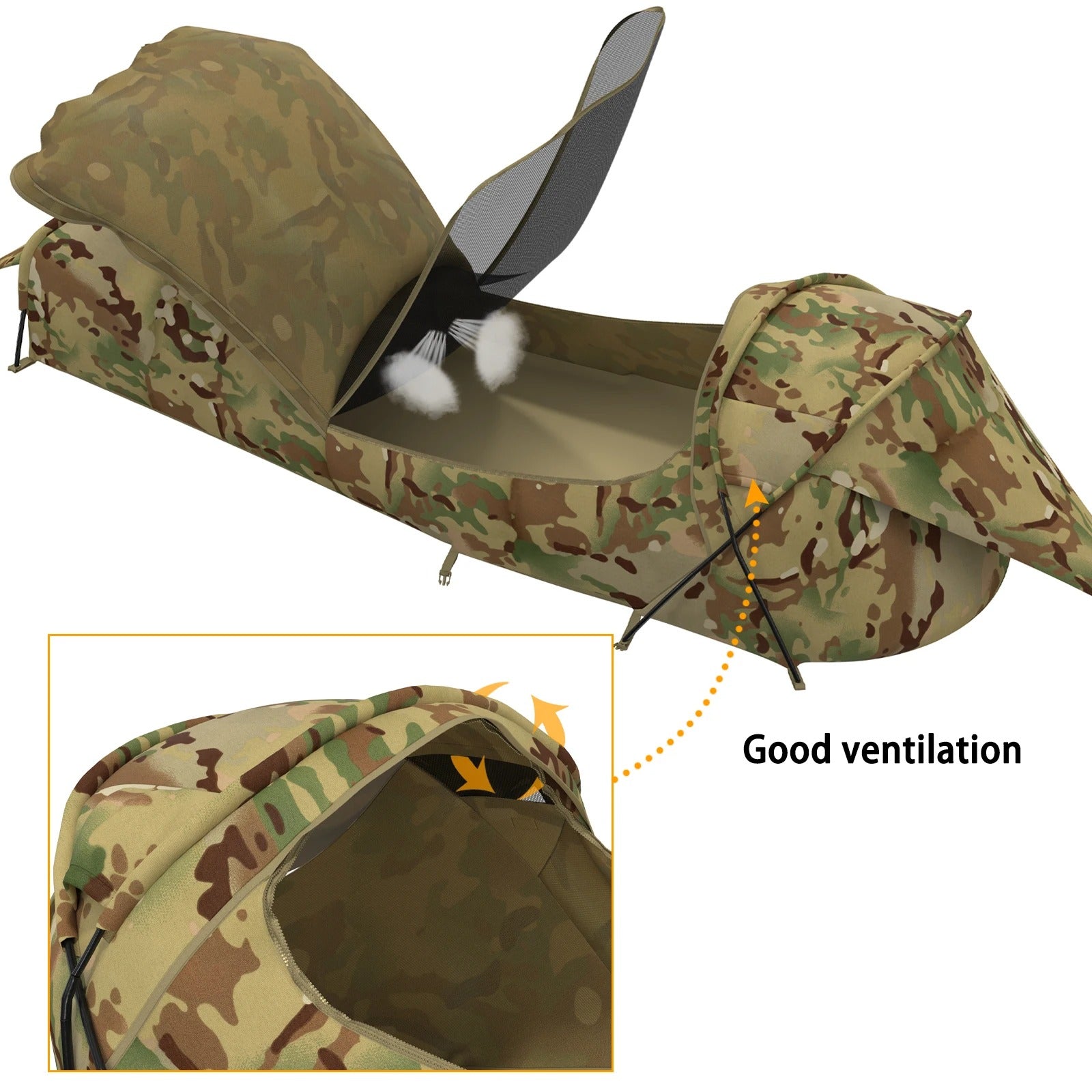 Military Hideaway Bivy Cover – Compact Single-Pole Hooped Tent for Modular Sleeping Bags - Delicate Leather