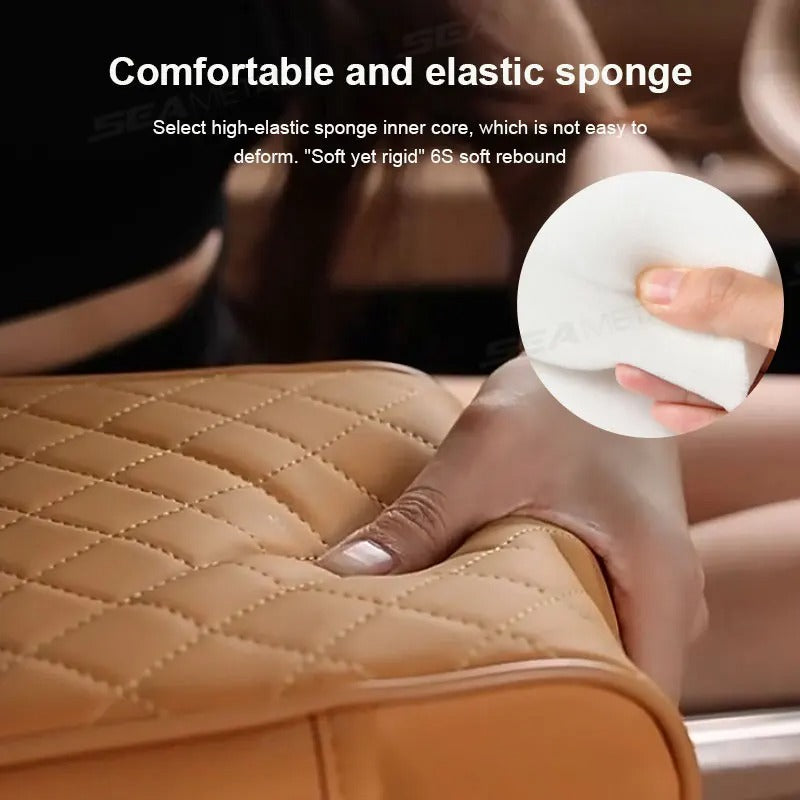 Thick Car Center Console Armrest Cushion with Tissue Box, Cup Holder, and Side Extension – Portable Car Pillow Armrest Pad