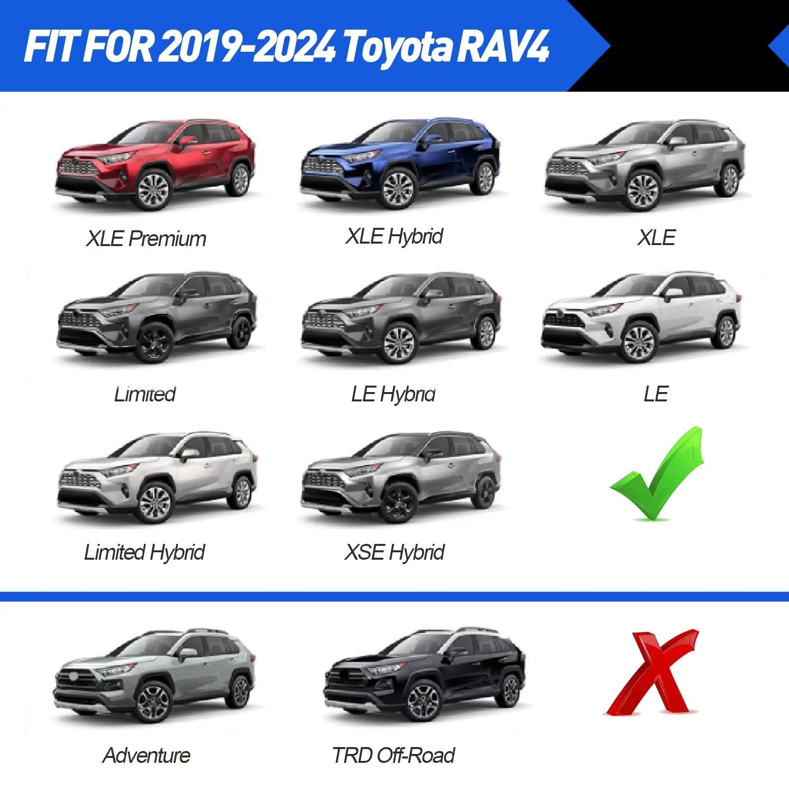 Roof Rack Cross Bars for Toyota RAV4 (2019-2024) - Aluminum Luggage Carrier for Kayaks, Bikes, Canoes, and More