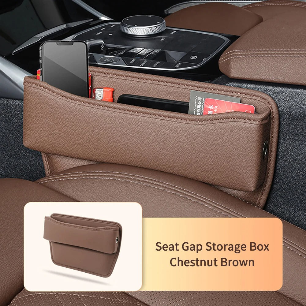 Delicate Leather Car Seat Gap Filler Organizer, Custom Fir For Your Cars, PU Leather Car Organizer Bag - Back Seat Organizer & Side Gap Filler with Storage Box - Delicate Leather