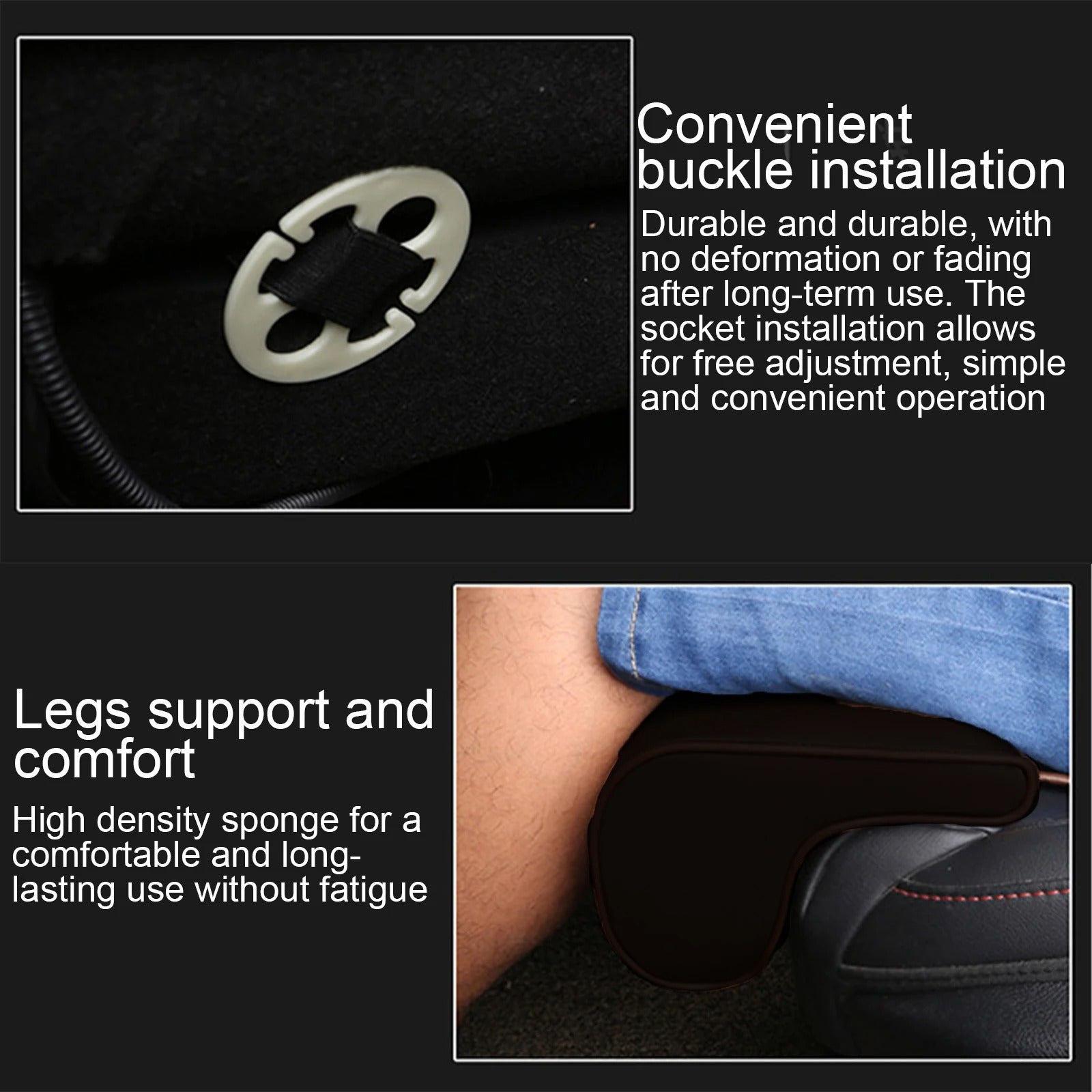 Leather Car Seat Extender Cushion – Memory Foam Leg Support Pillow for Long-Distance Driving and Office Use