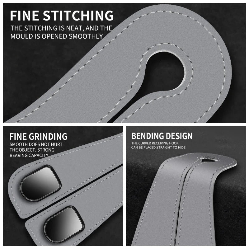 Durable Car Seat Back Double Hook – Leather Hanging Bag Storage Organizer - Delicate Leather