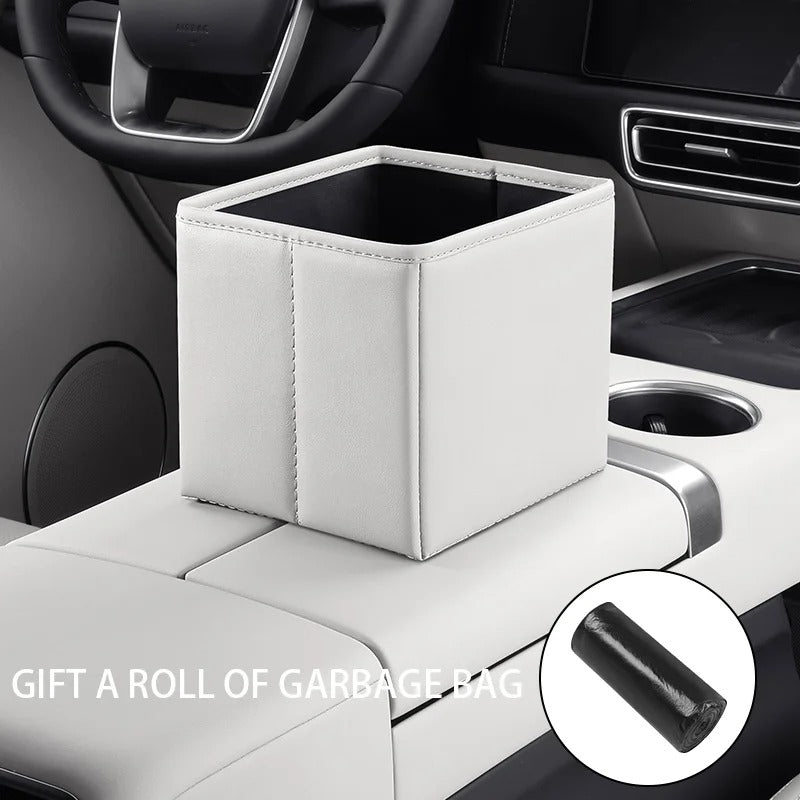 Foldable Car Trash Can & Multi-Functional Storage Box – Compact, Moisture-Proof ABS Organizer for Vehicle Interior Cleaning & Tidying - Delicate Leather