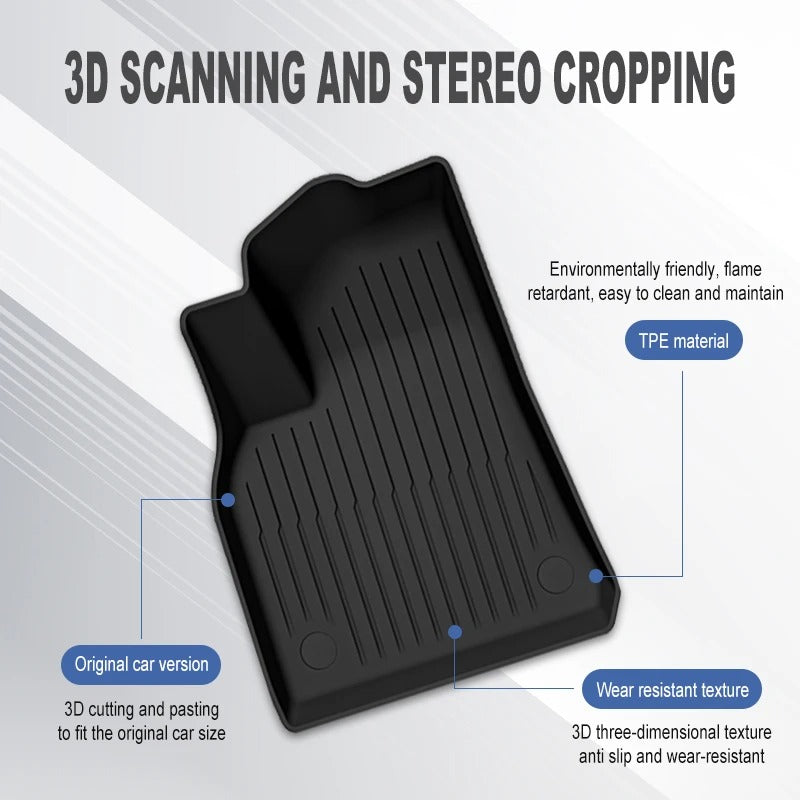 TPE Waterproof Anti-Slip Trunk Mat & Floor Liner Set for Tesla Model Y/3 Highland (2021-2024) - Delicate Leather