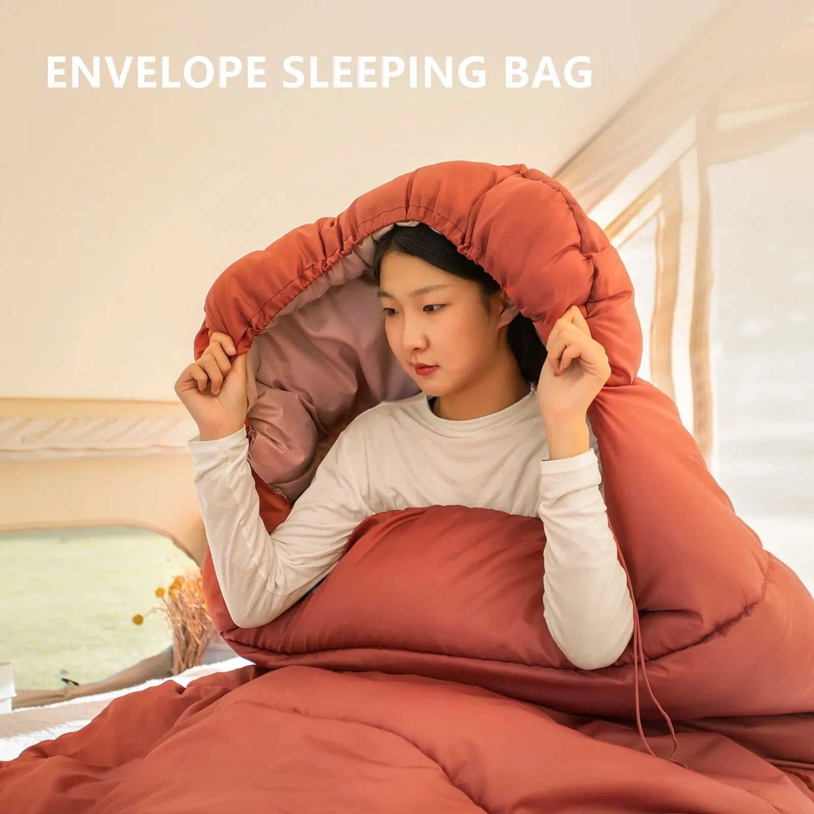 Large Lightweight Camping Sleeping Bag – 3-Season Loose & Wide Design for Adults - Delicate Leather