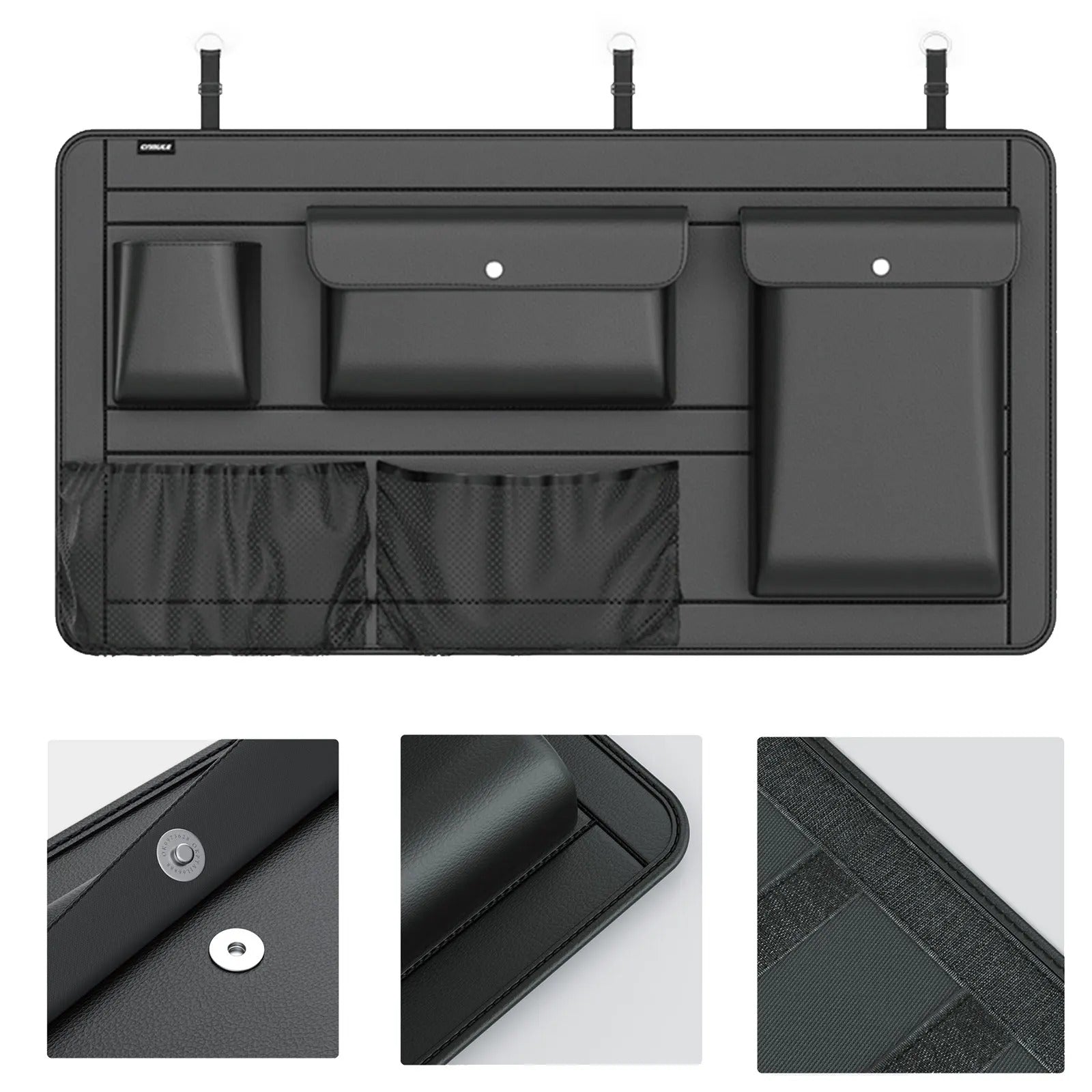 High-Capacity PU Leather Car Backseat & Trunk Organizer – Adjustable 5-Bag Storage Solution