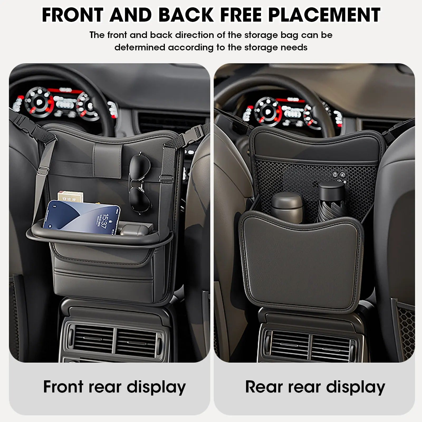 Car Handbag Holder – 3-IN-1 Mesh Organizer Net for Purse, Book, Phone, and Tissue Storage - Delicate Leather
