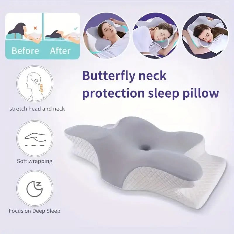 Butterfly Shaped Memory Foam Neck Pillow – Orthopedic Pain Relief for Sleeping, Anti-Snore and Anti-Apnea - Delicate Leather