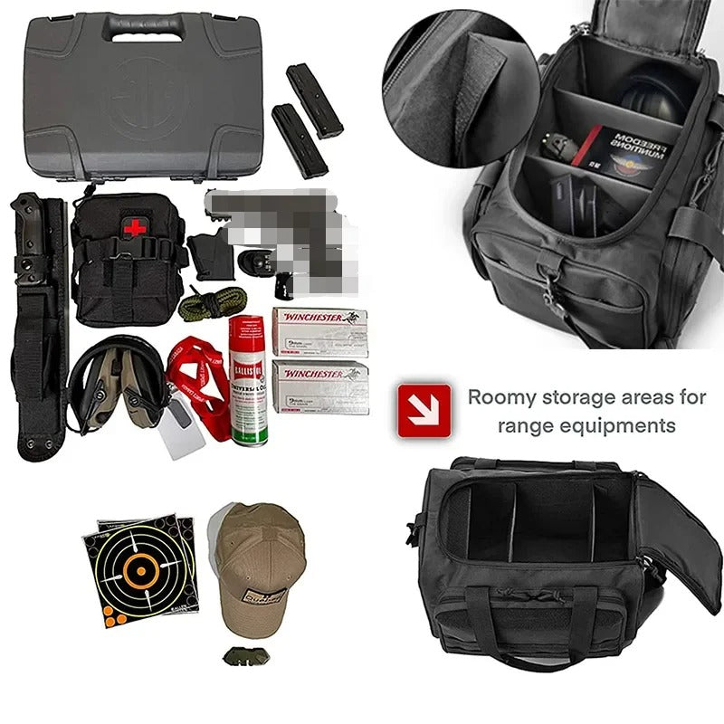 Tactical Gun Range Storage Bag – Durable Nylon Hunting Accessory with MOLLE System and Ample Storage - Delicate Leather
