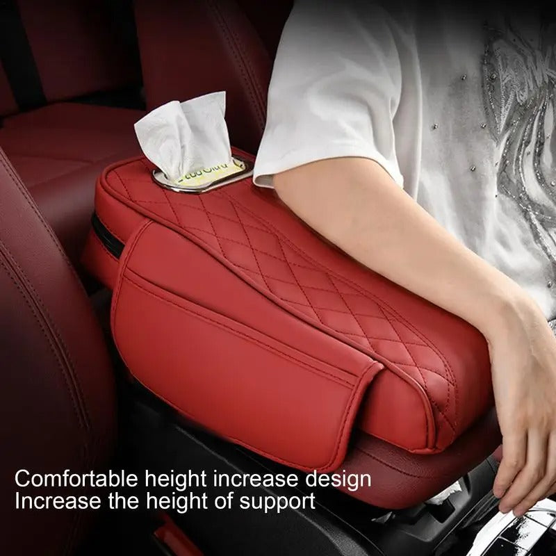 Comfortable Car Armrest Cover with Tissue Box Holder – Multi-Functional Center Console Storage for SUVs and Cars - Delicate Leather