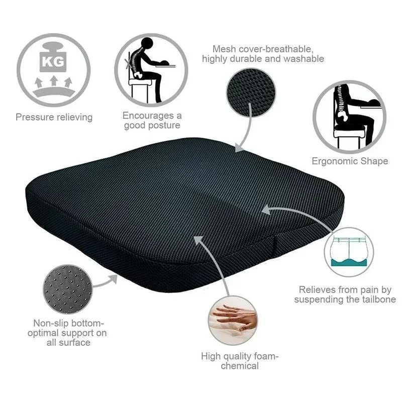 Orthopedic Memory Foam Seat Cushion – Sciatica and Back Pain Relief for Office Chairs & Car Seats - Delicate Leather
