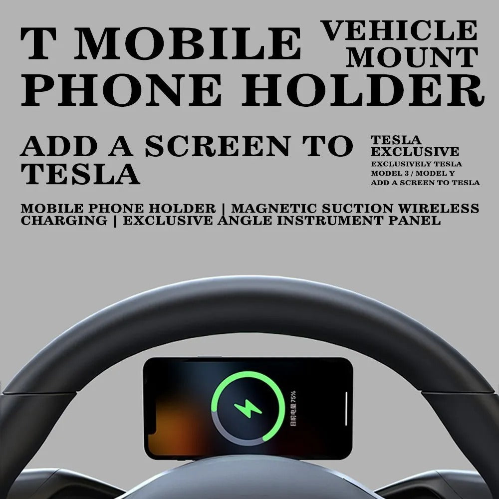 Steering Wheel Magnetic Wireless Phone Holder – Tesla Model 3/Y/S/X - Delicate Leather