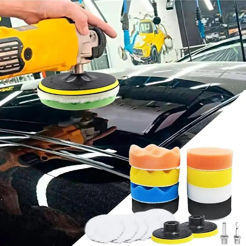 Car Polishing Pad Kit – Sponge & Wool Pads with Drill Adapter for Polishing, Sanding, and Waxing - Delicate Leather