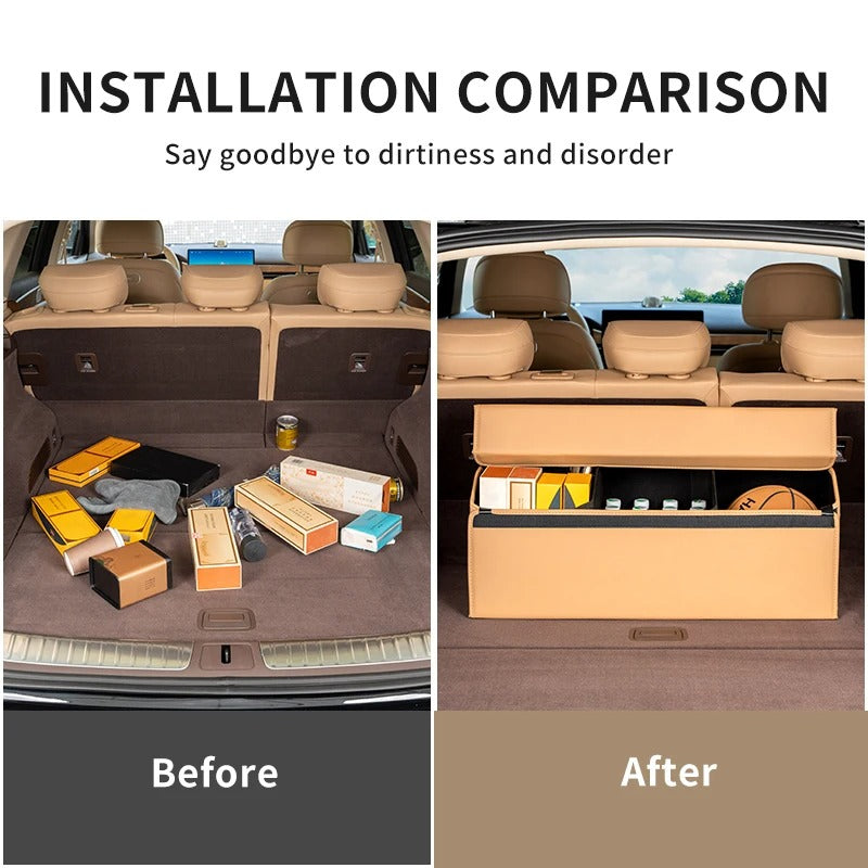 Large-Capacity PU Folding Car Trunk Storage Box with Lid – Portable Organizer for SERES AITO M5/M7/M9 - Delicate Leather